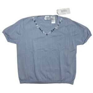 Vintage Cricket Lane 80s Light Blue Embroidered Top 💙 NWT V‑Neck 🌼 Size PL